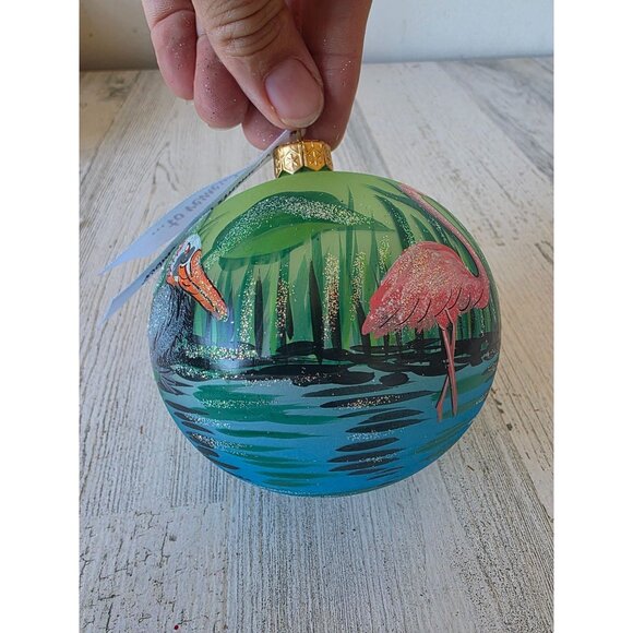 bird flamingo glitter ball ornament remember Xmas Poland tree unique - Picture 1 of 9